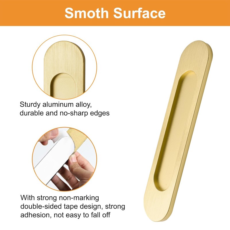 MOROBOR Self-Stick Oval Sliding Door Pulls, 2pcs Brushed Gold Aluminum