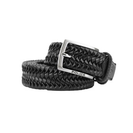 Police Men's Braided Elastic Belt Genuine Leather Comfortable and Can Be Shortened, 3.5 cm High, Black 06, 125 (Taglia 52-56), Black 06