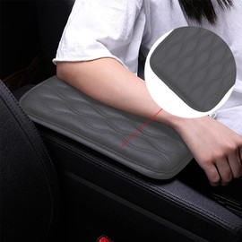Leather Car Armrest Box Pad, Car Centre Console Pad, Centre Console Cover, Armrest Box Made of Memory Foam for Vehicles, Armrest Covers for Cars, Car Armrest Cushion Made of Leather, Grey