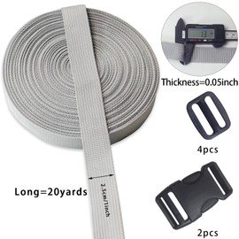 ZHFMLY 1 Inch Webbing Straps - 20 Yards Gray Heavy Duty Polypropylene Strapping for Backpack, Climbing, Outdoor & Indoor Crafting, DIY Bags, Lawn Chair Replacement, and Seat Belts