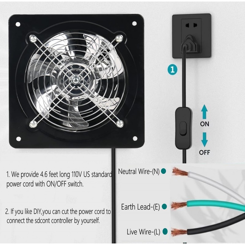 Aydomer 8 Inch Exhaust Fan Metal Ventilation Fan With Switch