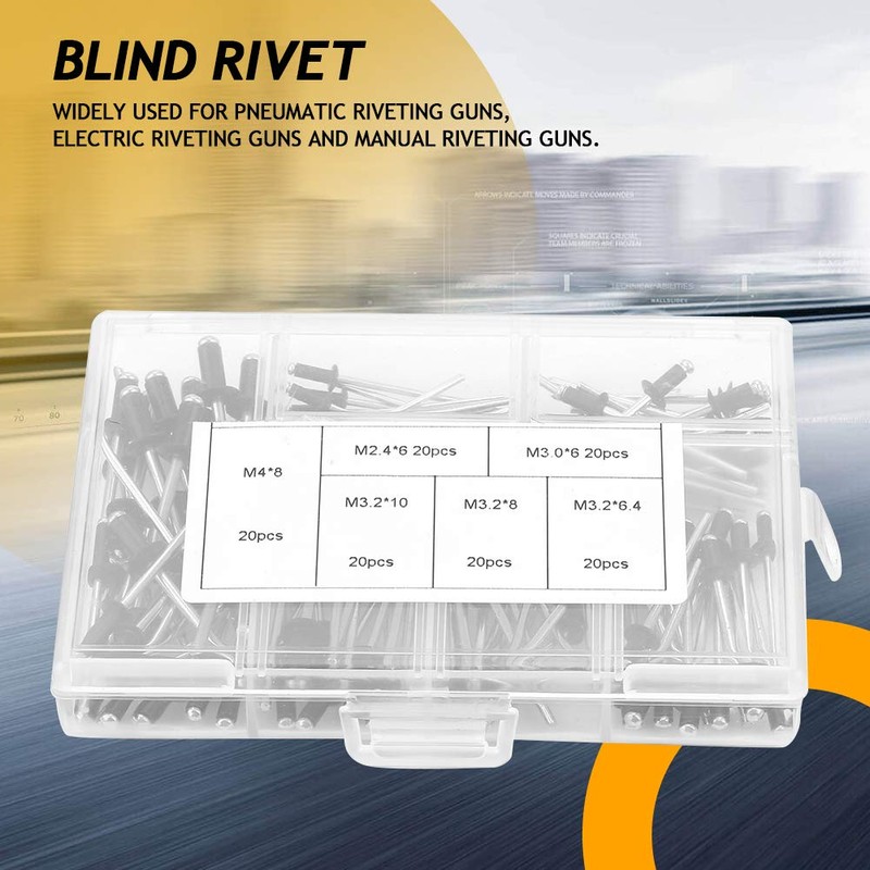 Black Aluminium Rivets, 120 Piece Aluminium Blind Rivet Mounting Assortment,