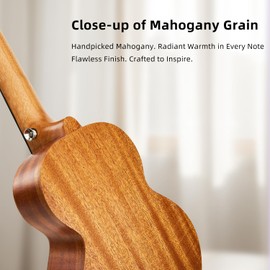 TOM 23" Solid Top Mahogany Concert Ukulele – Professional Ukelele for Adults & Beginners & Kids, Deep Resonance with D’Addario Strings, Includes Gig Bag, Strap, Capo & Free Lesson (AM3-Concert)