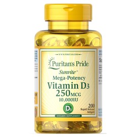 Puritan's Pride Vitamin D3 250 mcg (10,000 IU) Softgels, 200 Count