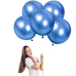 Balloons Metallic Blue Large 45 cm for Party Shiny Pack of 5 Giant Metallic Chrome Blue Latex Balloons XXL Round Helium Balloons for Birthday, Wedding, Baby Shower Christmas Decoration