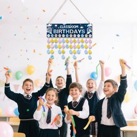 CORNER LACE Boho Birthday Calendar Wall Hanging for Classroom – Wooden Birthday Tracker Reminder Board (16”x5”) with 100 Name Tags, Birth Chart Gift for Teacher Student School Kindergarten Wall Decor Back to School Supply