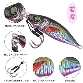 Metal Jig, Jigging Lure, Shore Jigging, Slow Jigging, Sea Fishing, For Big Games, Sea Bass, Flounder, Red Snapper High Specific Gravity Body, 2.8 oz (80 g), 4# Purple