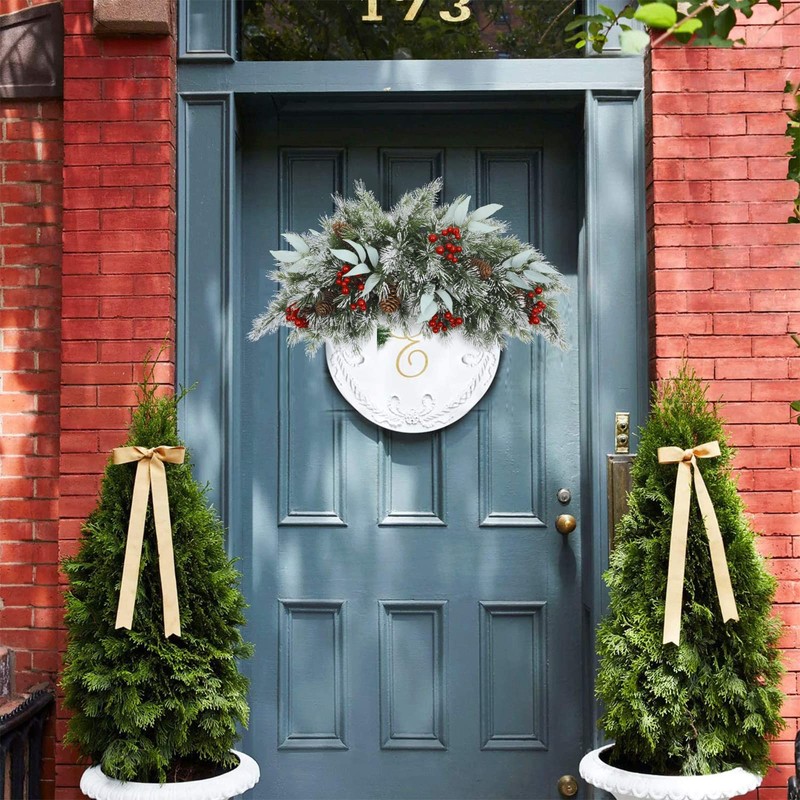 SHACOS 25" Artificial Snowy Christmas Swags Cedar Branch with Pine