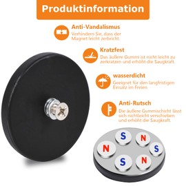 4Pack Strong Rubber Coated Mounting Magnets, 60LBS Anti-Scratch Mounting Magnets, Rubber Coated Neodymium Magnets with M6 Threaded Studs Magnetic Assembly Base for Led Lighting Bar Outdoor