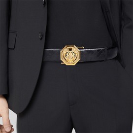 Barry.Wang Ratchet Belt Mens White Grain Leather Strap 1 3/8" Gold Automatic Buckles Belts Business Golf Wedding Trim To Fit