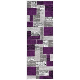 L'Baiet Verena Purple Grey Graphic Geometric Color Block Mid-Century Modern Indoor 2' x 6' Area Rug