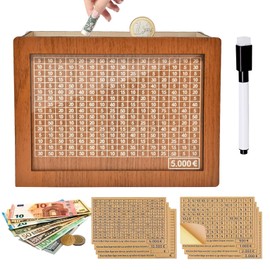 Soodyoow Wooden Money Box, Reusable Money Box with Counter, Money Box with Numbers Checks, Retro Money Box Storage Box, for Adults and Children