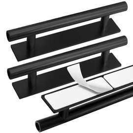 Opfiue 10 PCS Self-Stick Push Pull Helper ABS Plastic Handle, Wardrobe Handles Instant for Furniture/Cabinet/Drawer (Black)