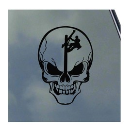 Lineman Skull Vinyl Sticker Decal Lineman Lineworker Powerline Technician Tradesmen