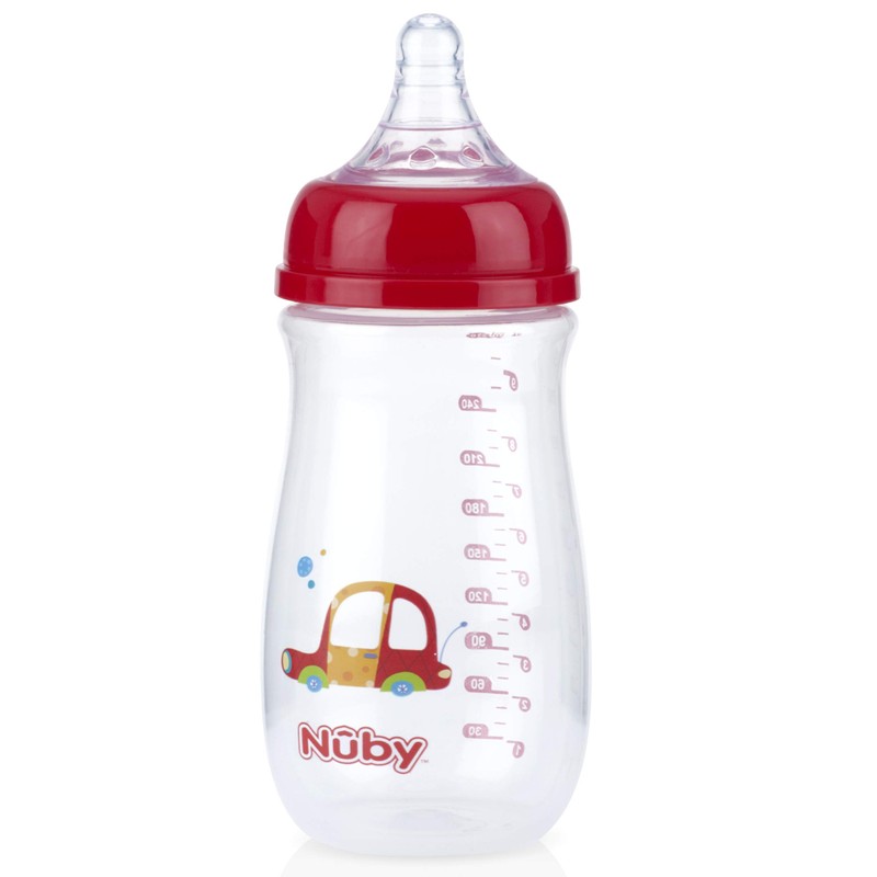 Nuby Wide Neck Bottle with Anti-Colic Air System, Colors/Prints May