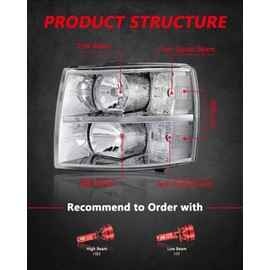 KAC Headlight Assembly Kit for 2012 Silverado Headlights, Replacement Headlight Compatible with 2007-2014 Silverado 1500 2500 3500 Chrome Housing clear Reflector Driver and Passenger Side