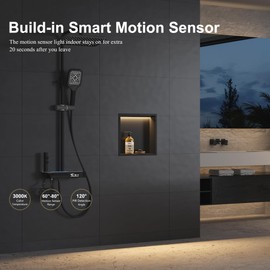 Qeke Stainless Steel Shower Niche 12" X 12", No Tile Needed Wall Niche with Non-Dimmable Led Strip &Motion Sensor, Recessed Niche Shower for Bathroom Storage Over Mount Installation, Matte Black