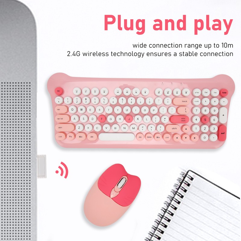 Wireless Keyboard and Mouse 2.4Ghz Connection Cute Keyboard Mouse Set