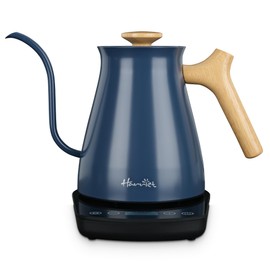 Harriet Gooseneck Electric Kettle - 1200W Fast Heat, 0.8L Stainless Steel, Precision Temp Control & Timer, Wood Handle, Pour Over Coffee and Tea, Blue