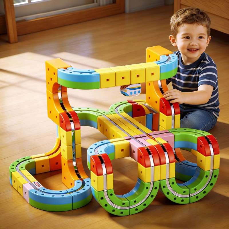 Electric Train Set for Kids Toddlers 3-5,Magnetic Track&Rechargeable Car,Gravity-Defying 3D
