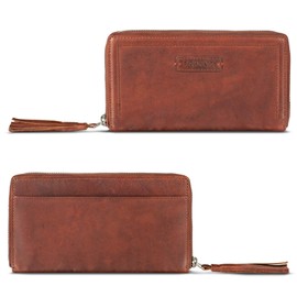 ROYALZ 'Iris' Vintage Genuine Leather Wallet for Ladies RFID Block 12 Card Slot Purse Large and Flat Women Etui, Color:Roma Cognac Brown