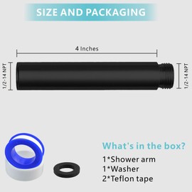 Nuodan Shower Extension Arm, Solid Stainless Steel Shower Pipe Extension with Teflon Tape and Washer, For Lowering or Extending Showerhead (4 Inch, Matte Black)