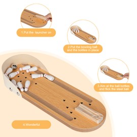 VITTYL Mini Bowling Game Set, Funny White Elephant Gifts for Kids & Adults, Desk Games Stress Relievers for Adults, Kids Bowling Set for Educational Early Development, Wooden Casual Mini Bowling Ball