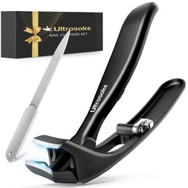 Toenail Clippers for Seniors Thick Toenails, Angled Head Toe Nail Clippers for Men Large with Wide Jaw Opening, Heavy Duty Sharp Fingernail Clipper Cutter with Catcher & Long Handle, Black