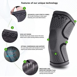 WOPOKY Rodilleras para dolor de rodilla, rodilleras de compresión para hombres y mujeres, rodilleras para levantamiento de pesas, correr, sentadillas, baloncesto, entrenamiento, alivio del dolor de rodilla para menisco, artritis, desgarro, ligamento cola