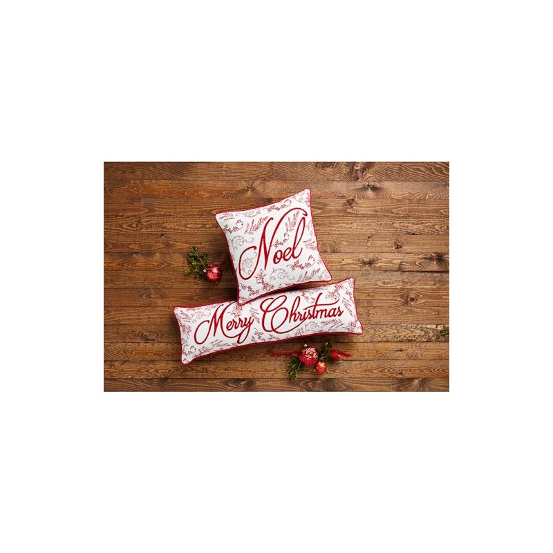 Mud Pie Christmas Embroidered Pillow, Long 11" x 35"