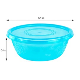 DecorRack Serving Bowl with Lid, Extra Large Bowl for Salad, Snacks, Dough Kneading, Durable Big Plastic Mixing Bowl with Tight Lid, Vibrant Party Decor, Assorted (3 Containers)