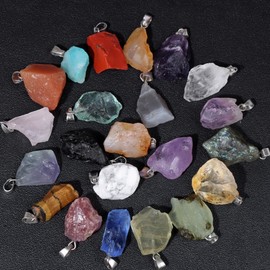 10pcs Irregular Raw Natural Mix Color Rock Stone Pendant Healing Crystal Chakra Gemstone Charm for Jewelry Making DIY Necklace Earrings Accessories Reiki