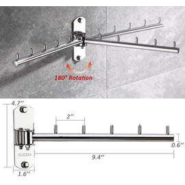 Votmores Foldable Wall Mounted Clothes Hanger Racks, Clothes Drying Rack Swing Arm for Laundry Room, Space Saving Clothes Hooks Holders, Stainless Steel 304 Hanging Hook Valet Rod 2 Pack (Silver)