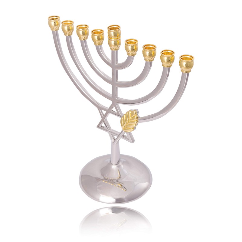 An Elegant Menorah with Star of David (Hanukkiah or Hanukkah