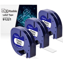 3 x Msudoku Compatible with Dymo 91221 12 mm x 4 m Label Tape Compatible with Dymo Letratag Plastic White Label Tape S0721660 for Dymo LT100H LT100T QX50 XR XM 200B