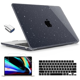 Mektron Case for MacBook Air 15 INCH 2024 M3 A3114 /2023 M2 A2941 Case with 15.3" Liquid Retina Display & Touch ID Cover, Plastic Hard Shell with Screen Protector, Glitter Black