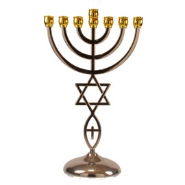 Jewish Messianic Gold Silver Temple Menorah 8.5 inches Tall