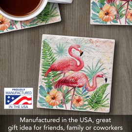 Thirstystone Flamingo Pair Single Tumbled Tile Stone Coaster with Protective Cork Backing Manufactured in The USA 4" Square, Colorful, Artistiic, Easily Wipes Clean