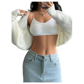 GORGLITTER Women's Open Front Cropped Cardigan Bolero Sweater Lightweight Long Sleeve Shrug Knit Top White Large