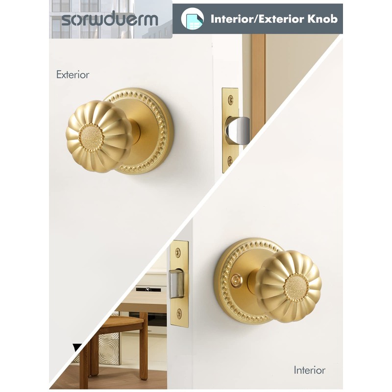 SORWDUERM Gold Door Knobs Passage Door Knobs Brushed Gold Interior