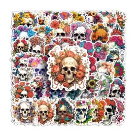 50 PCS Stickers for Flower Skull Water Bottle|Vinyl Waterproof Sticker Laptop Skateboard Phone Car Decals for Teens Adults Party Favors Supplies Decor (Skull Decals)