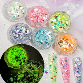 Glitter Face, 6 Colours Fluorescent Nail Art Glow in the Dark Glitter, Glitter Face Make-Up Face, Festival Glitter Face, Glitter Powder 45 g for Crafts for Makeup, Cards, Nail Art, Party, DIY