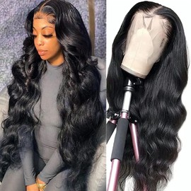 Body Wave Lace Front Wigs Human Hair 13x4 HD Transparent Lace Frontal Wigs Pre Plucked with Baby Hair 180% Density Glueless Human Hair Wigs for Black Women Human Hair Lace Front Wigs (24 inch)
