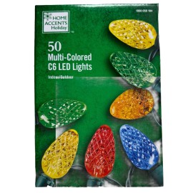 HOME ACCENTS HOLIDAY 50CT MULTI-COLORED LED C6 16' GREEN STRING. NEW