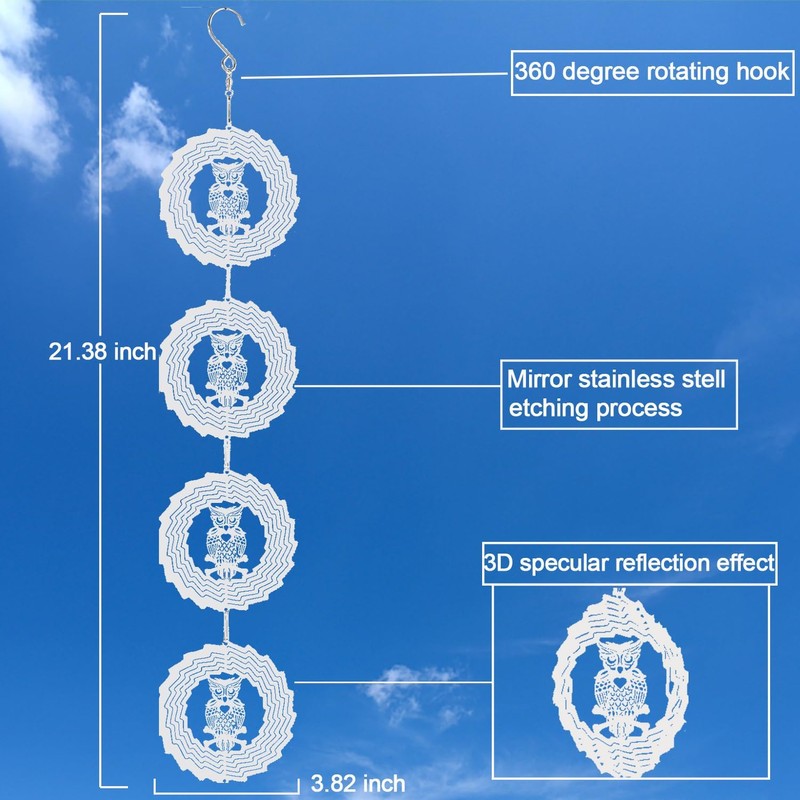 3 Piece Set Owl Bird Deterrent Discs Glittering Wind Chimes