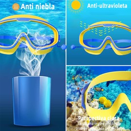 Anteojos de natación para niños, Gafas de natación de montura grande 3 en 1, protección antivaho y UV, incluye gafas de natación con tapones para los oídos, gorro de baño y bolsa de almacenamiento
