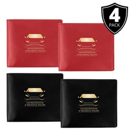 Performore Car Registration and Insurance Card Holders, Premium Wallets for Essential Car Documents with 2 Clear Pockets and Strong Velcro Closure for All Types of Vehicles (2 Black, 2 Red, 4 pack)