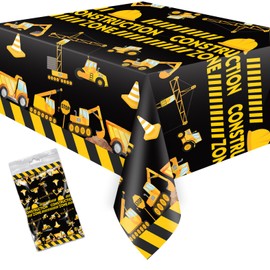 Letromp Construction Table Cloth 54 x 108 Inch Dump Truck Table Covers for Construction Theme Boys Baby Shower 1st 2nd 3rd 4th Birthday Party Supplies Table Decorations Favors