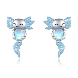 Axolotl Stud Earrings for Women 925 Sterling Silver Axolotl Earrings Hypoallergenic Blue Moonstone Earring Animal Jewelry for Mom Wife Daughter Graduation Birthday Party
