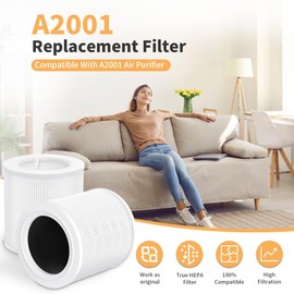 2 packs A2001 HEPA Replacement H13 Filter Compatible With A2001 Air-Purifiers, 3-in-1 H13 True HEPA With Activated Carbon Filter, Compared to Part #AF-2001, 2 hepa filter + 12 Aroma Pads